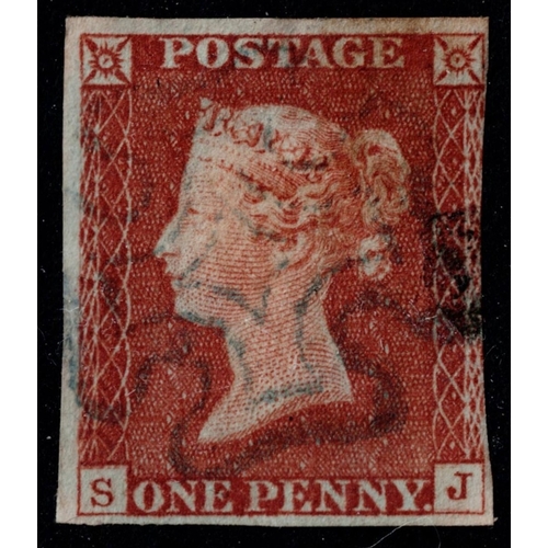 102 - GB 1841 1d red plate 19 SJ vgu BLUE cross couple of slight thins, near 4m, sg8. Cat. £650.00