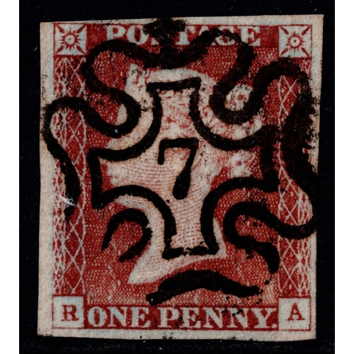 114 - GB 1841 1d pale red-brown plate 36 RA 4m vfu superb upright London number 7 in cross, sg9 worn plate... 
