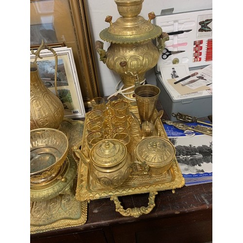 Souvenir Middle Eastern brass ware including samovar, 2 trays, vase, 8 ...