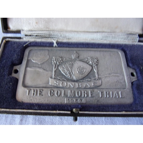 119 - Sunbac Colmore Trial dashboard plaque 1933 very rare