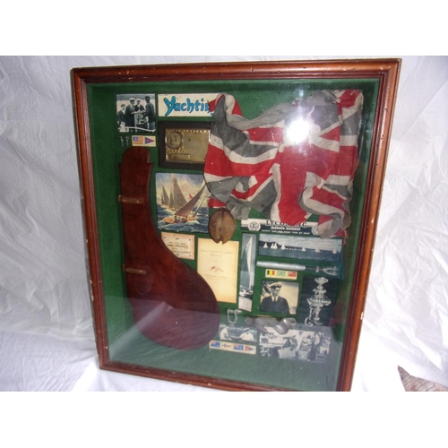 43 - Framed & glazed collection of yachting memorabilia