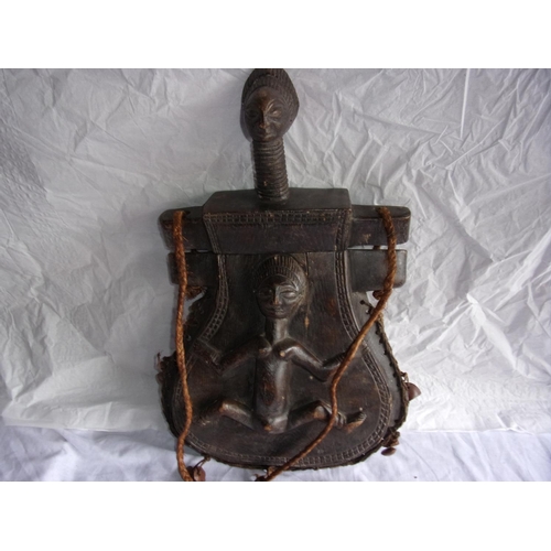 45 - Antique African hand carved wooden handbag/container