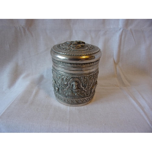 81 - Burmese solid silver lidded pot 9cm by  7.5cm