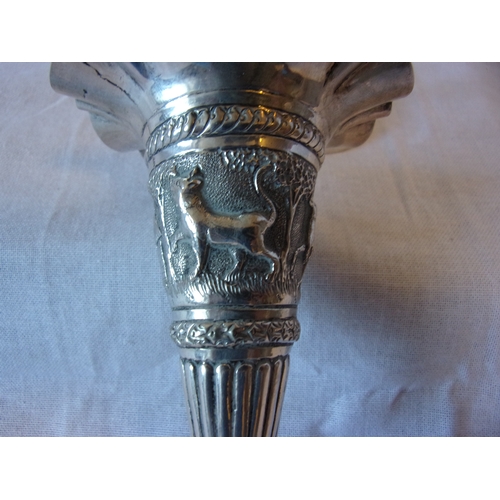 16 - Pair of white metal Burmese spill vases