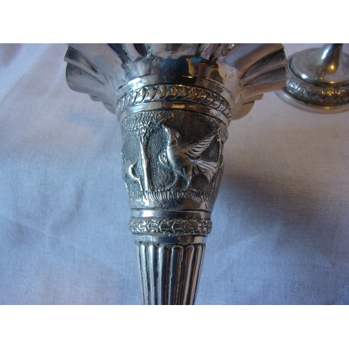 16 - Pair of white metal Burmese spill vases