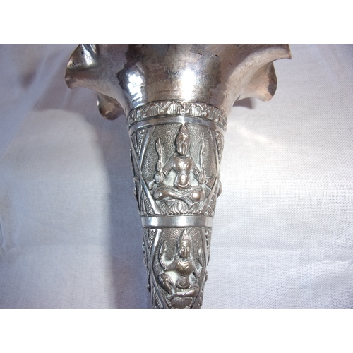 17 - Large white metal Burmese spill vase