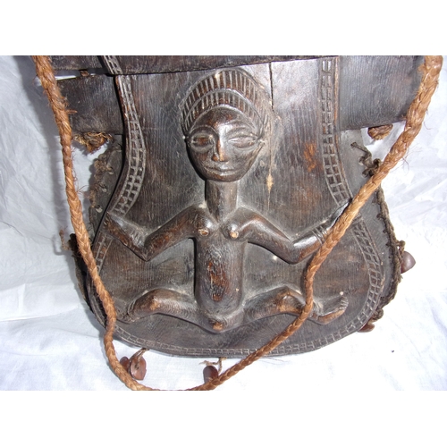 45 - Antique African hand carved wooden handbag/container