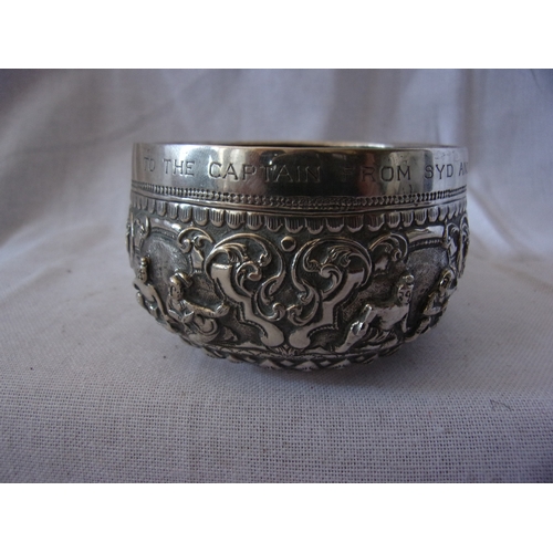 61 - Burmese solid silver bowl engraved-To the captain Syd & Jack 1905-1937