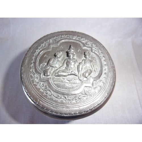 81 - Burmese solid silver lidded pot 9cm by  7.5cm