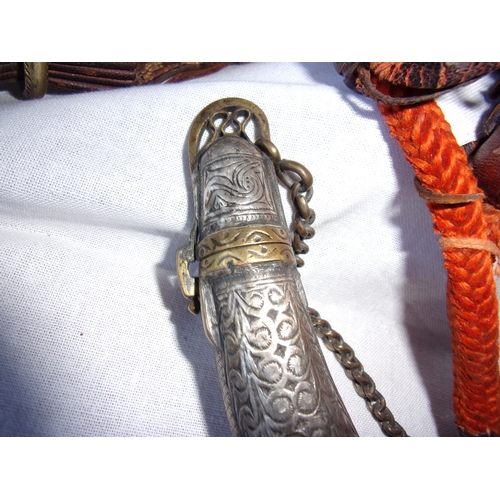 101 - Middle Eastern powder flask with silver inlay