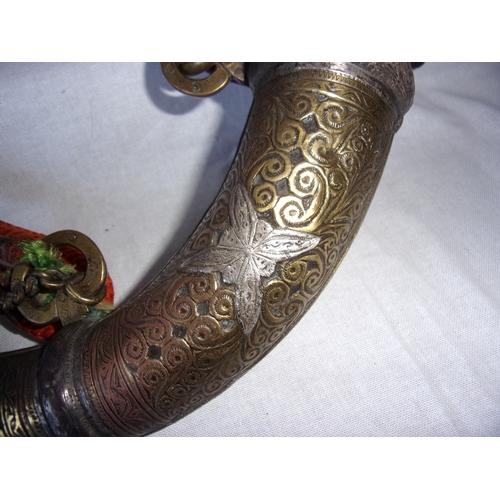 101 - Middle Eastern powder flask with silver inlay