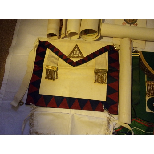 101 - Masonic items of Bro.D.G.Hughes. Including leather case, Royal Arch Chapter apron and sash. Forester... 