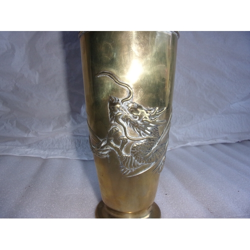 178 - Large brass vase with central dragon design