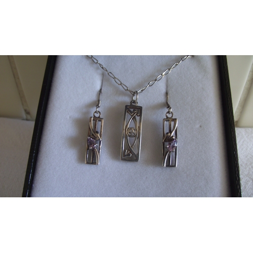 83 - Silver & amethyst Celtic necklace & earring set