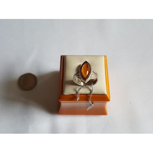 125 - HM silver & amber ring