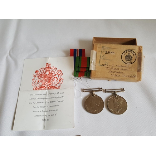 227 - WW2 pair of medals with box & service books