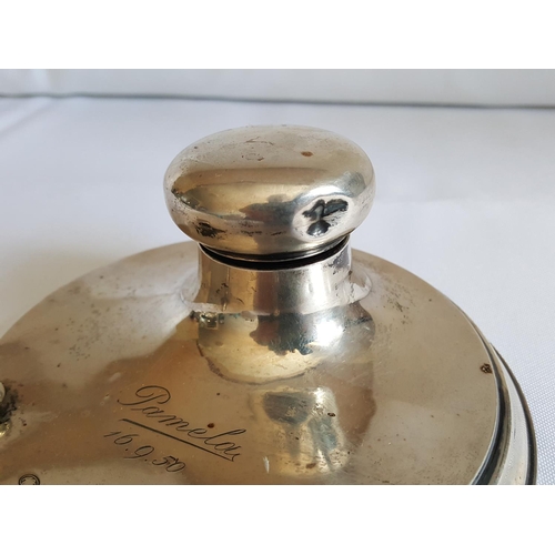 35 - large HM silver inkwell c1950 dent to lid