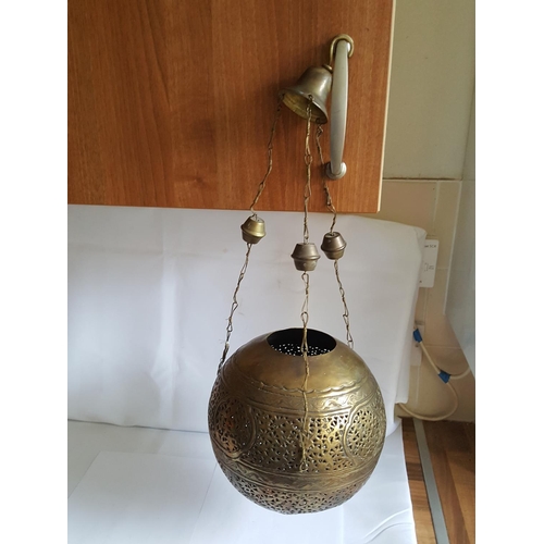 306 - Moroccan pierced brass hanging lamp