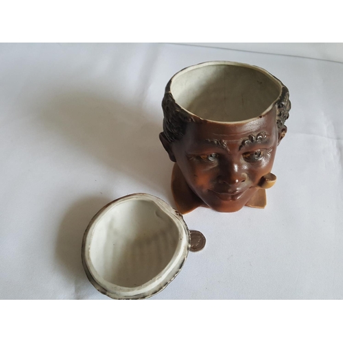 323 - ANTIQUE VICTORIAN  AFRO-CARIBBEAN HEAD TOBACCO JAR AMERICANA