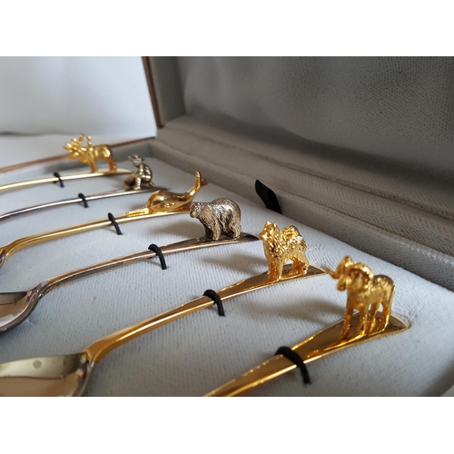 34 - cased set of silver plated & gilt animal spoons by Cooper Brothers