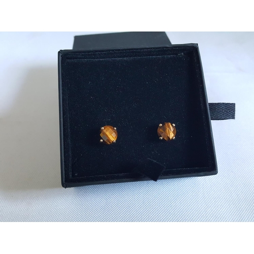 82 - 9ct gold & tiger eye earrings