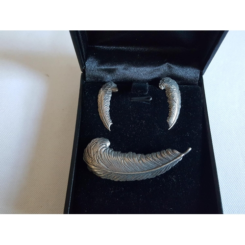 88 - sterling silver feather brooch & earrings
