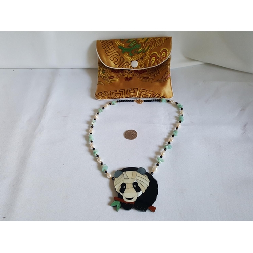 94 - unusual Panda necklace with mother of pearl decoration
