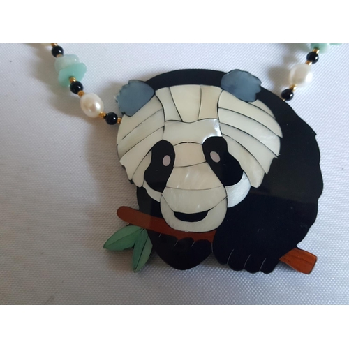94 - unusual Panda necklace with mother of pearl decoration