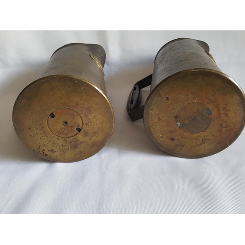 227 - pair WW1 trench art jugs