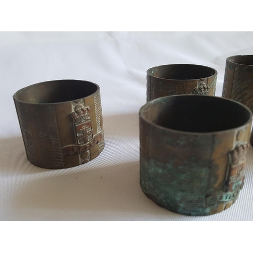 228 - 5 WW1 trench art napkin rings made from 1 shell