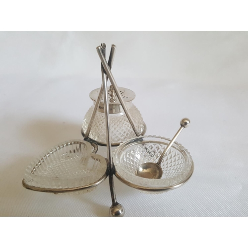 125 - unusual silver & glass cruet set