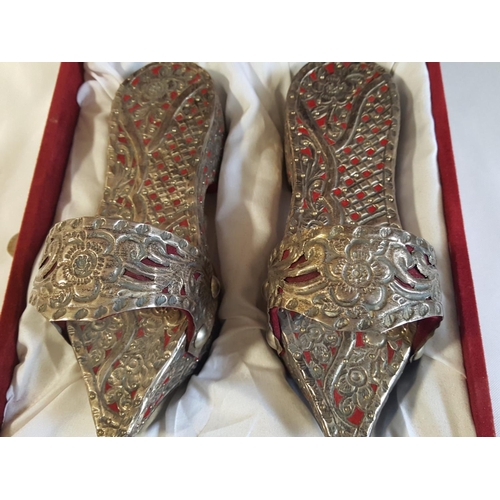 97 - vintage Turkish white metal bath shoes in presentation box