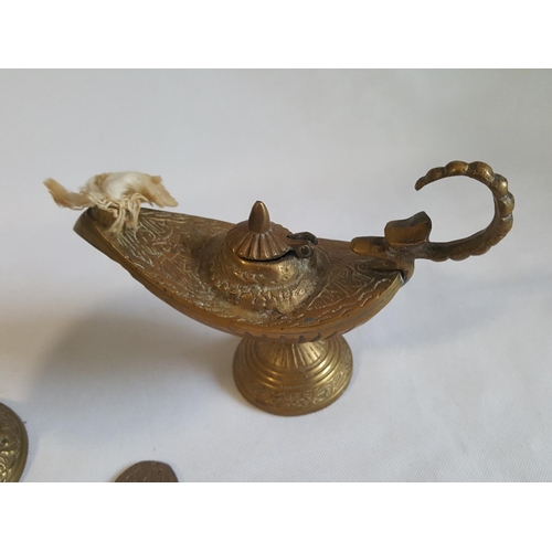 103 - vintage brass rose water sprinkler & oil lamp