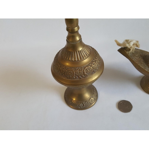 103 - vintage brass rose water sprinkler & oil lamp