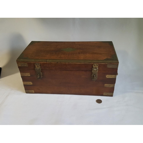 119 - antique wooden chest with brass locks & detailing