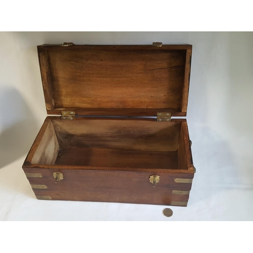 119 - antique wooden chest with brass locks & detailing