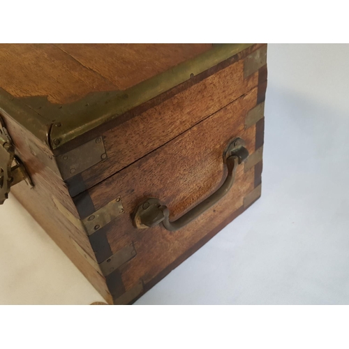 119 - antique wooden chest with brass locks & detailing