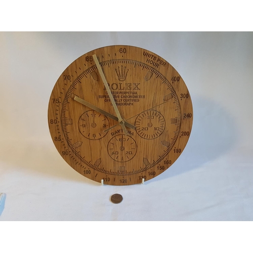 39 - Rolex wooden wall clock good working order battery operated