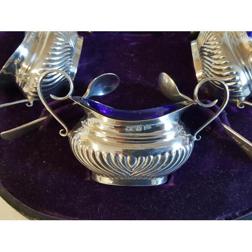 40 - HM silver set of 4 salts & spoons by Walker & Hall c1900 195grams