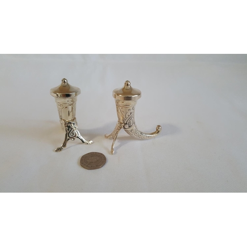 33 - Norwegian Sterling silver horn cruet set