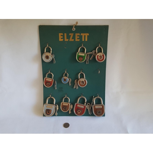 393 - vintage Elzett display board with 10 locks new old stock