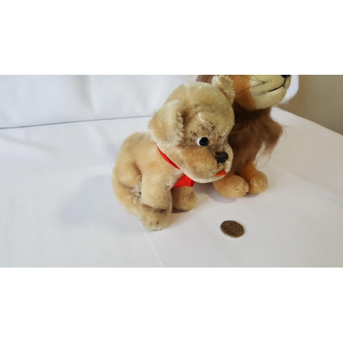 102 - 1950s Steiff Mopsy dog with lion & Steiff cosy friend