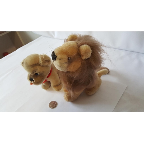 102 - 1950s Steiff Mopsy dog with lion & Steiff cosy friend