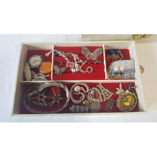 18 - jewellery box with jewellery including silver & interesting items
