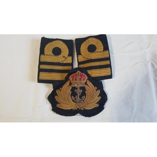 70 - Kings crown pre 1952 Royal Navy cap badge & epaulettes