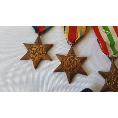 149 - WW2 set of 4 medals 1939-1945 star Africa star Italy star & war medal & Royal Artillery badge