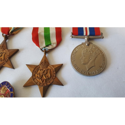 149 - WW2 set of 4 medals 1939-1945 star Africa star Italy star & war medal & Royal Artillery badge