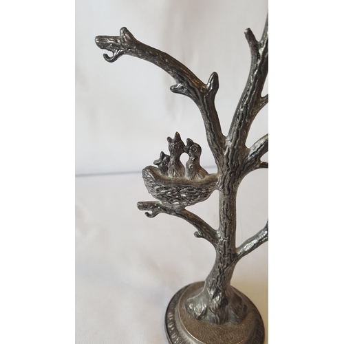 260 - white metal ring tree with birds nest