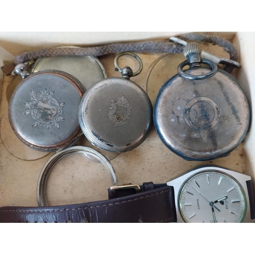 199 - 3 HM silver pocket watches & other watch items