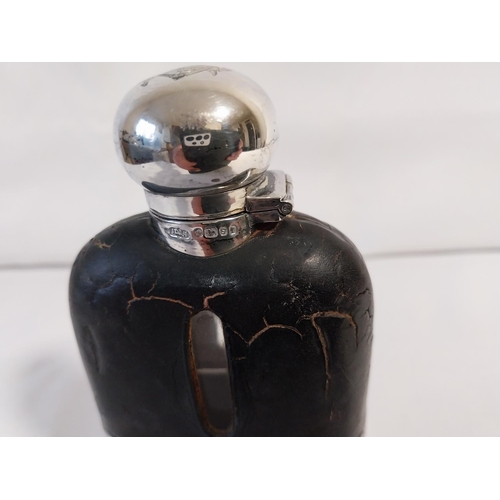 74 - HM silver & glass hip flask by James Dixon & Sons c1885